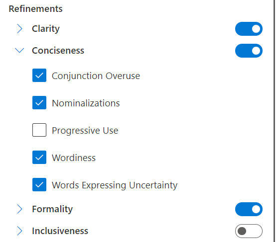 Zoomed in screenshot of the Editor browser plugin options with the Conciseness options expanded.